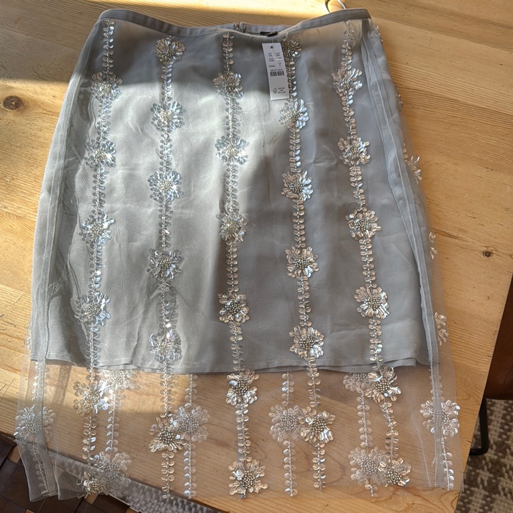 J. Crew Silver Sequin Embellished Mini Pencil Skirt